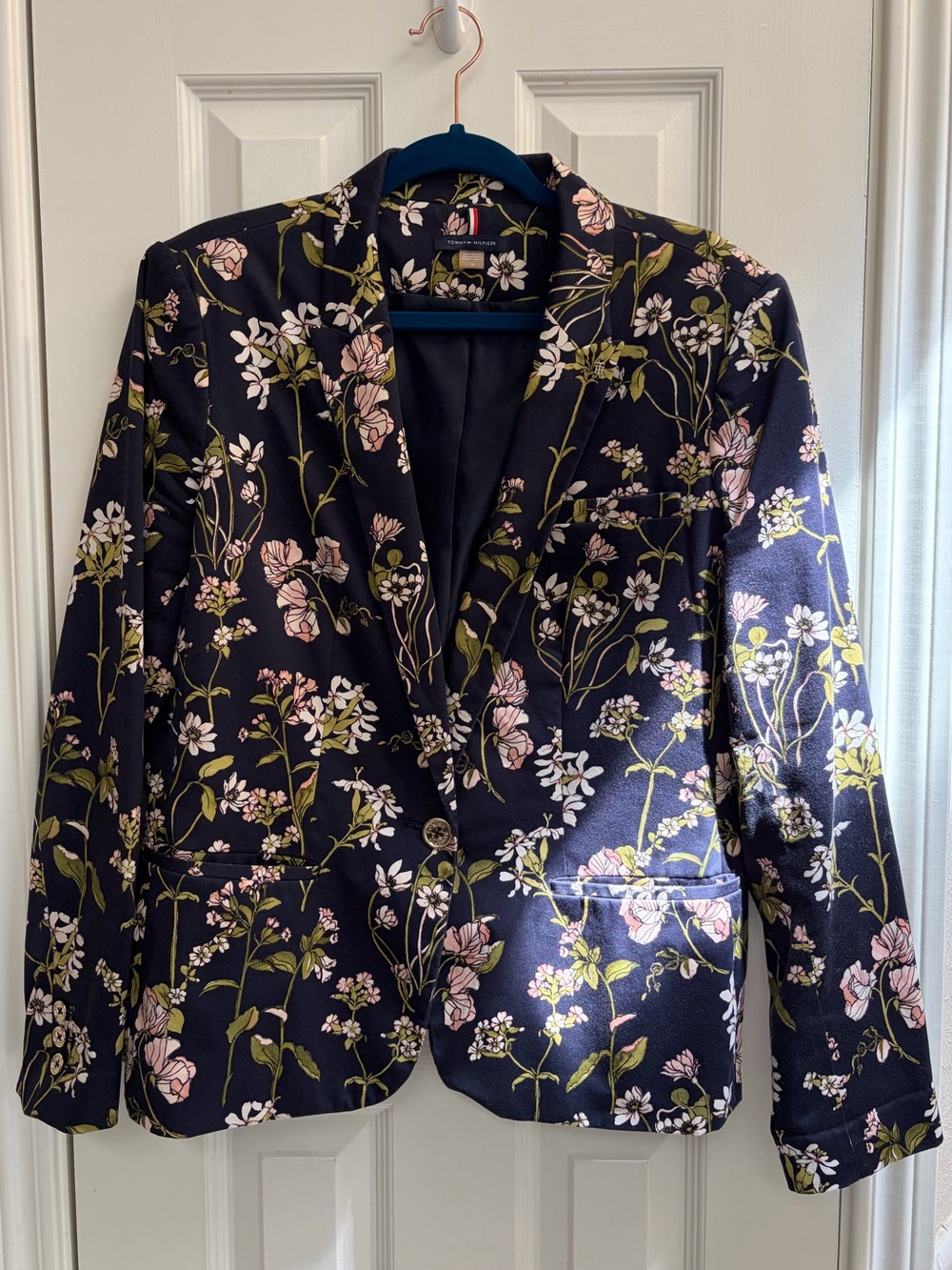Tommy Hilfiger Navy Floral Blazer with Pink and Green Accents